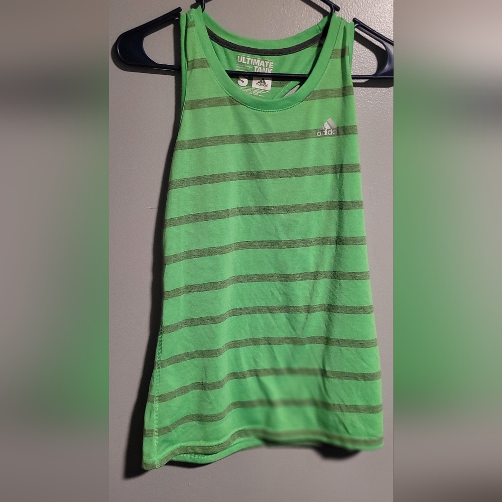 Adidas Green and Gray Tank Top Sporty Stripes